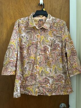 Basic Editions Men's Paisley Button-Down Shirt in Yellow, Pink, Brown